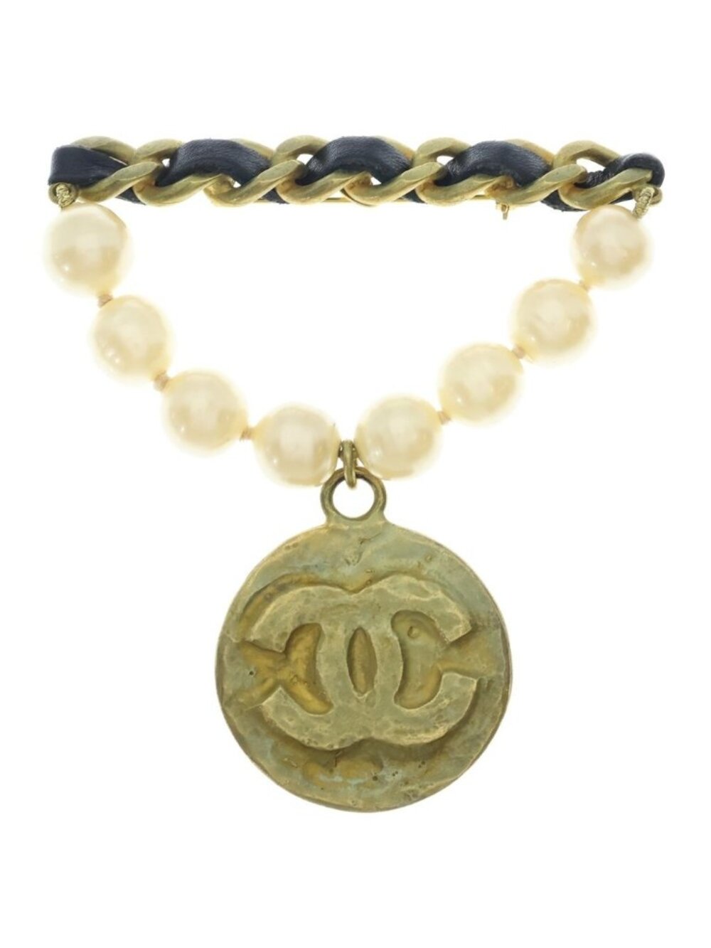 Chanel CC Logo Pearl Brooch Pin Badge Black